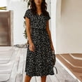thumbnail image 2 of Midi Dresses for Women V Neck Short Sleeve Loose Summer Casual Office Beach Polka Dot Botton Dress, 2 of 6