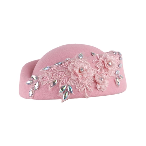 Winter Hats For Women Mvrlsh Elegant Pillbox Hat Flower Applique Fascinator Tea Cap Soft Breathable Polyester Pink One Size