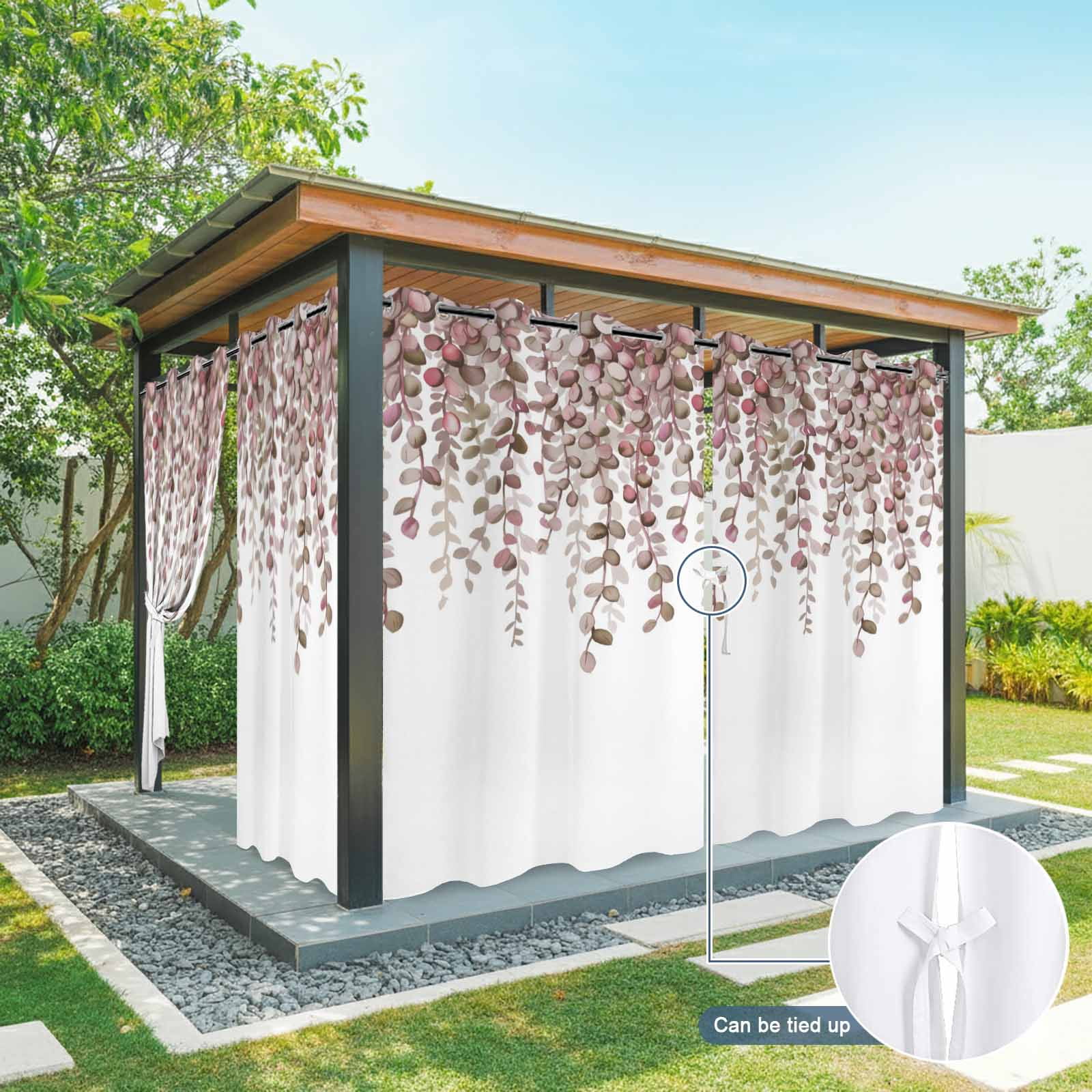 Outdoor Curtains for Patio Waterproof, Brown Eucalyptus Leaves Outdoor Privacy Panels Grommet, Spring Leaves Plants Country Blackout Outside Curtains for Porch/Cabana/Pergola/Gazebo 54"x84", 1 Panel