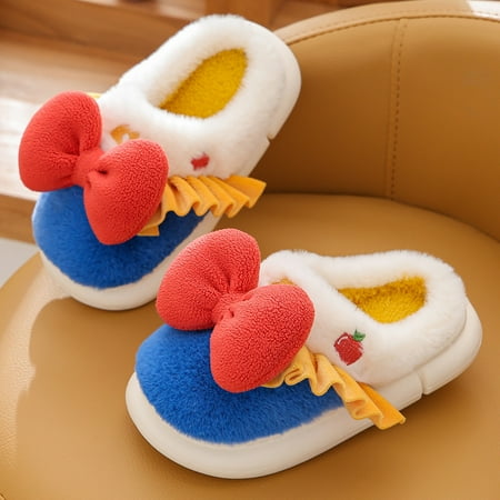 

Bnwani Up To 65% Off Bowknot Princess Shoes Cotton Wool Shoes Slippers Non-Slip Warm Cute Slippers Blue Size 28
