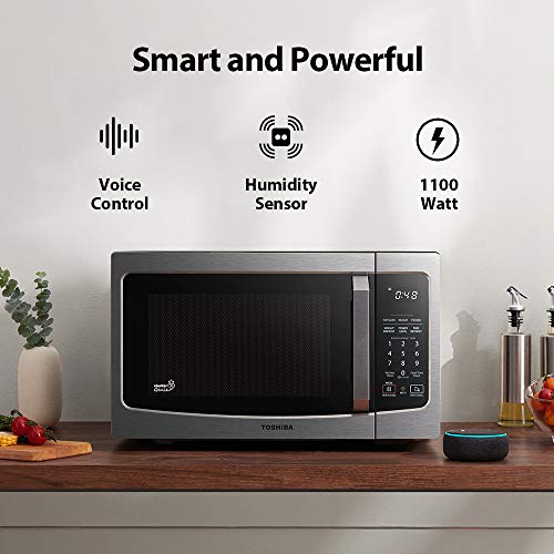 Toshiba ML-EM34P(SS) Smart Countertop Microwave Oven Works with Alexa, Humidity Sensor and Sound On/Off Function, 1100W, 1.3 Cu.ft, Stainless Steel - image 2 of 7
