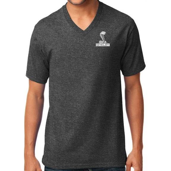 Ford Mustang SHELBY COBRA Emblem V-neck Tee Shirt, Small Dark Heather Gray