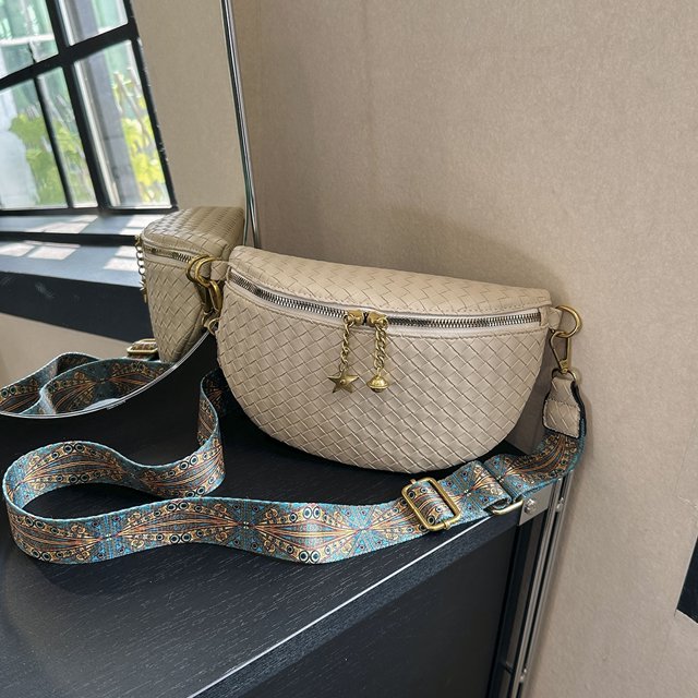 Riñonera pequeña para mujer Bolso de viaje para mujer de piel sintética con doble cremallera (Beige)