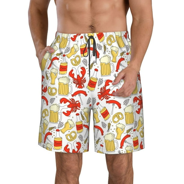 Balery Crabs And Beer Traje de Baño Estilo Hawaiano para Hombre, Shorts de Secado Rápido con Bolsillos-3X-Large