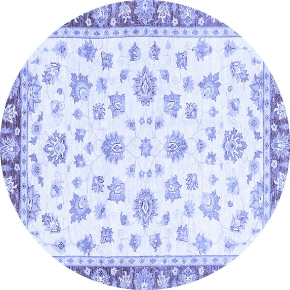 Ahgly Company Machine Washable Indoor Round Oriental Blue Traditional Area Rugs, 7' Round