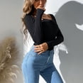 thumbnail image 5 of Women's Cutout Front T Shirt Top Stretchy Long Sleeve Casual Black Bodysuit Jumpsuits for Women, 5 of 7