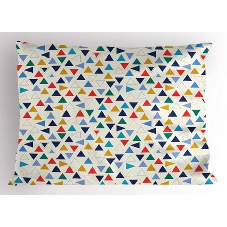 Contour Triangle - Geometric Pillow Sham, Colorful Simplistic Triangles Contour Forms Randomly Aligned Off White Background, Decorative Standard Size Printed Pillowcase, 26 X 20 Inches, Multicolor, by Ambesonne