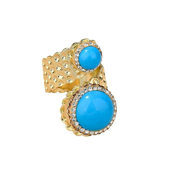 Turquoise Double Stone Adjustable Ring Gold Plated Boho Statement Ring for Women, Crystal Fashion Jewelry