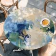thumbnail image 3 of Abstract Graffiti Round Fitted Table Cover Blue Beige Oil Painting Theme Waterproof Table Cloth with Elastic Edge Wipeable Tablecloth for Picnic Camping Party Fits 36"-44" Diameter, 3 of 8