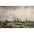 thumbnail image 2 of Carl Neumann 14x11 Black Ornate Wood Framed Double Matted Museum Art Print Titled: Ships Under Land After a Shower (1867), 2 of 5