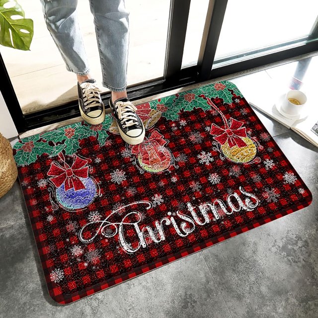 Tapis de Porte Extérieur en Caoutchouc Robuste, Élégant Élan de Noël Rétro Cônes de Pe Rêveurs Flocons de Neige d'Automne Tapis de Bienvenue Profil Bas Absorbant Résistant à la Saleté pour Zones d'Activités