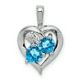 thumbnail image 1 of Pendentif en Forme de Cœur en Argent Sterling 925 Rhodié Topaze Bleue avec Diamant, 1 of 2