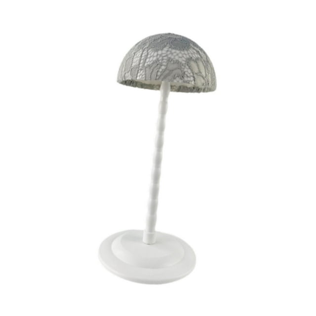 Soporte para la cabeza, organizador de gorras con cúpula de encaje, cabeza de maniquí para peinar el cabello Gris