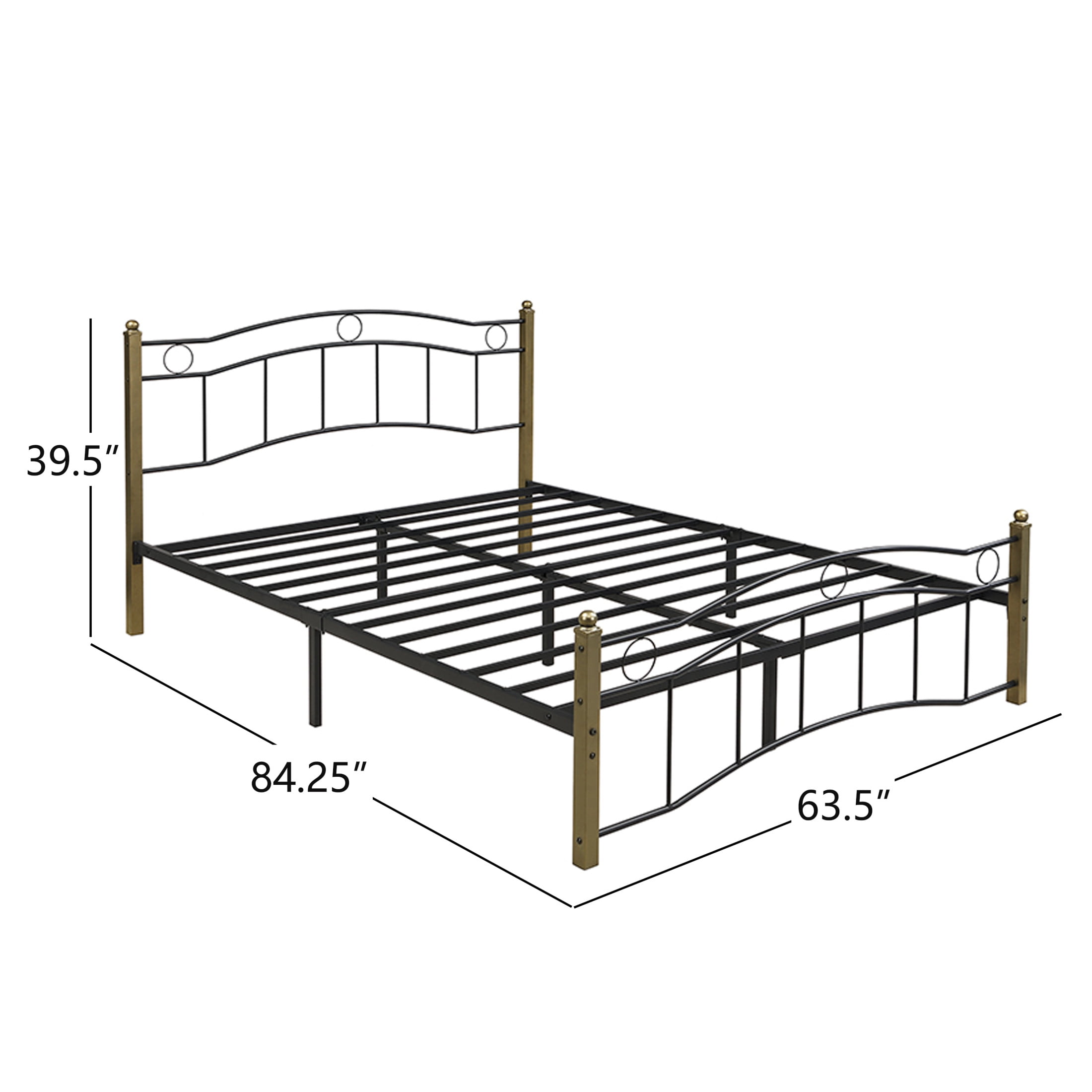 Christopher Knight Home Contemporary Queen Size Metal Bed Frame with Wavy Headboard and Footboard, Black+Gold