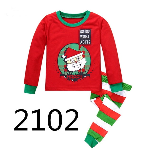 Conjunto de pijamas navideños para niños, ropa de Mickey, ropa de dormir para niños, Pijamas de dibujos animados de algodón para bebés, pijamas de invierno y otoño 130 7T Gao Jinjia LED