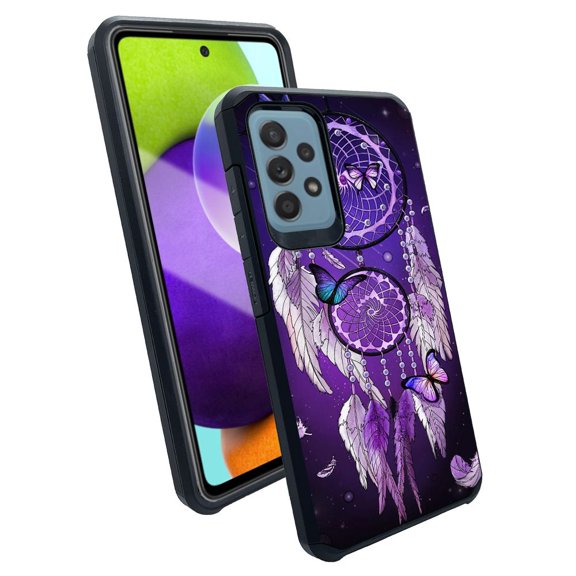 ANJ  Slim Dual Layer Shockproof Case   Tempered Glass Cover for Samsung Galaxy A52 5G - Purple Dreamcatcher