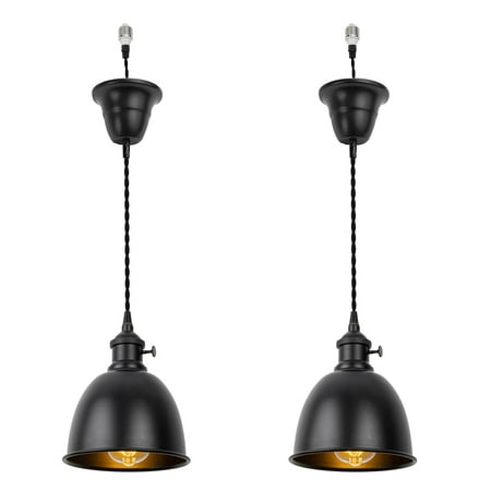 

KAYYELAMP Two Hanging Light Vintage Design Black Base with Switch Black Metal Shade E26 Connection Pendant Lamp Replacement Downlight for Kitchen Dining Table Loft(No Bulb)