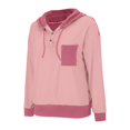 thumbnail image 5 of Women's Color Block Twist Stripe Oversized Hoodie, Button Detail Drawstring Hood Long Sleeve Sweatshirt with Pocket, Loose Fit Casual Streetwear for Fall and Daily Comfort Watermelon Red XL, 5 of 5