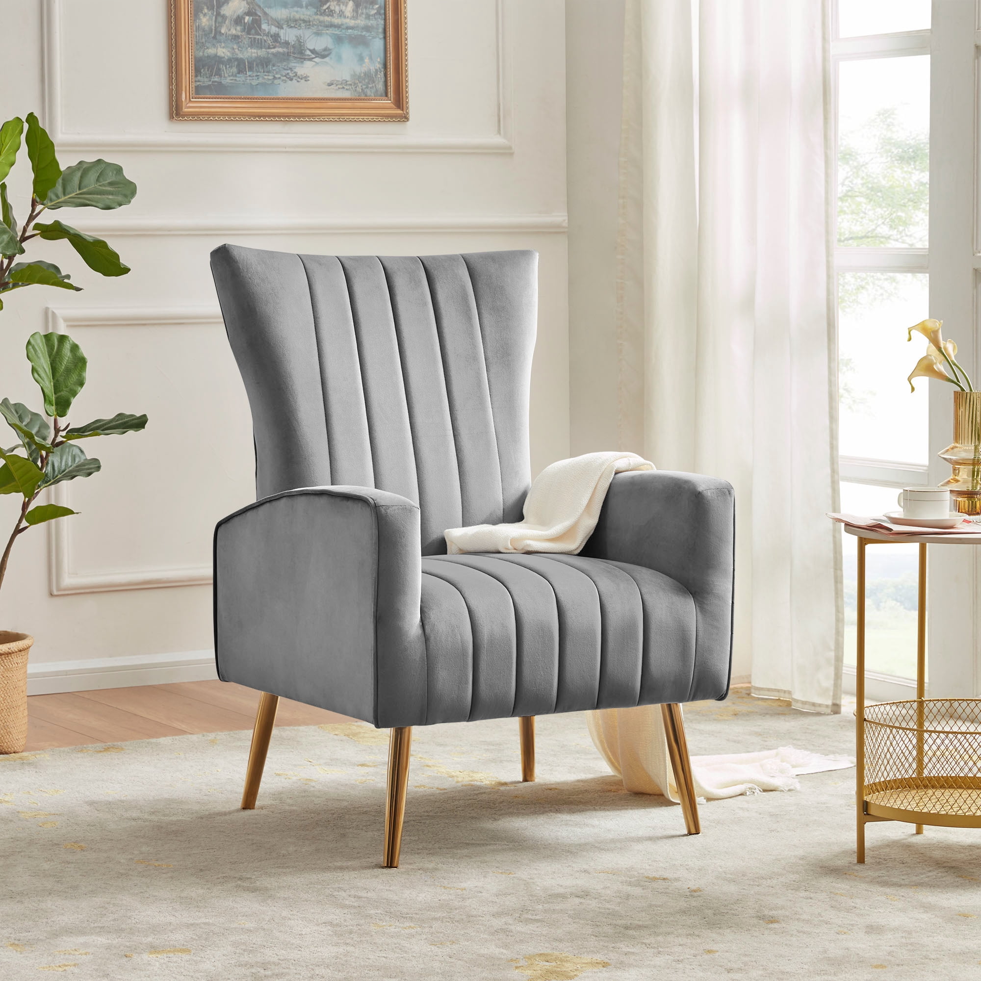 BELLEZE Modern Wingback Accent Lounge Arm Chair - Kinsley (Gray ...