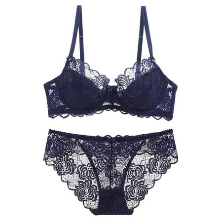 Mnyotv Bra & Underwear Set for Women Underwear Adult Women Womens Sexy Lace Lingerie Womens Comfortable And Breathable Gathering Oversized Bra Set Blue T