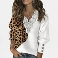 thumbnail image 2 of JINMGG V Neck Sweaters for Women Fall Winter Clearance,Fashion Women's Leopard Lace Print Sweater Plaid Long Sleeves Blouse Tops, 2 of 8