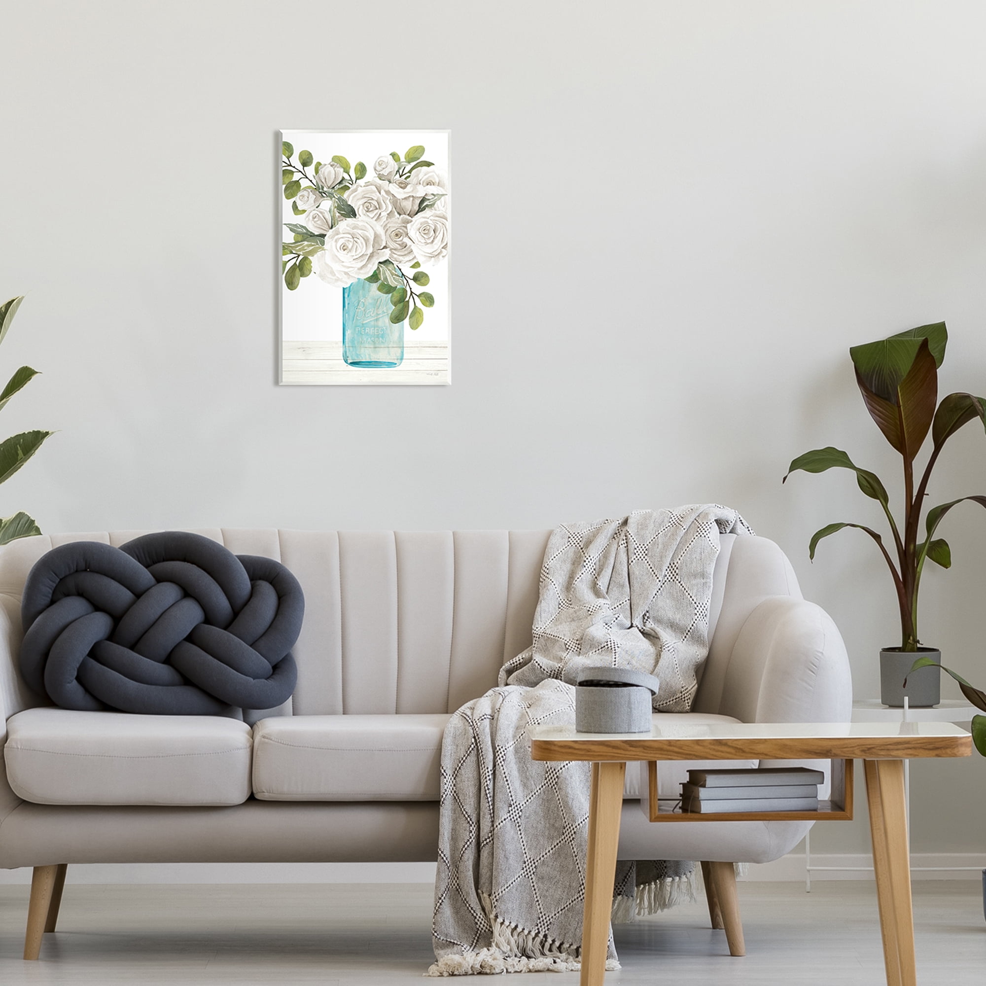 Stupell White Blossoms Country Jar Botanical & Floral Painting Wall Plaque Unframed Art Print Wall Art
