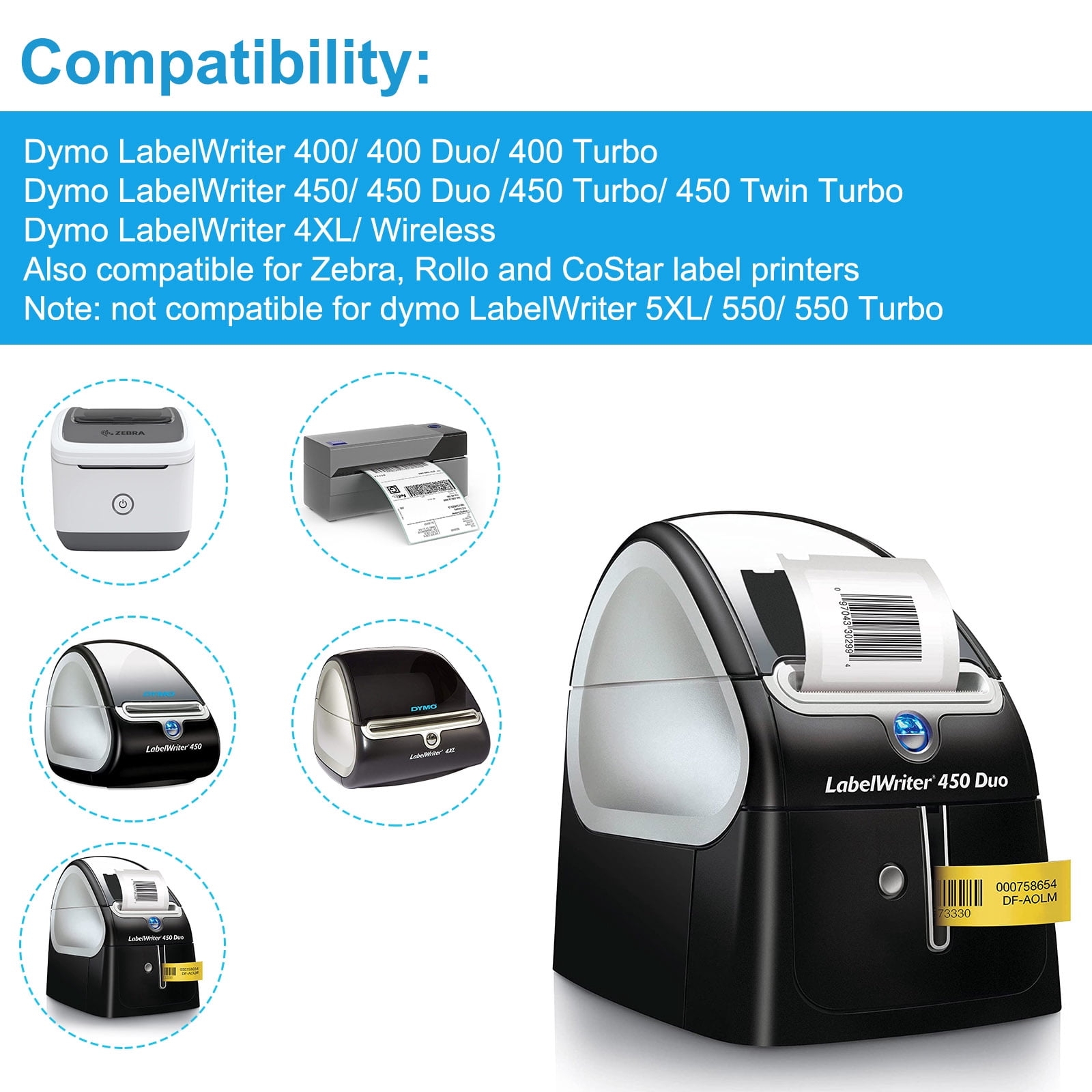 NineLeaf 6 Rolls Compatible for DYMO 30252 1-1/8 in x 3-1/2 in Shipping Address Barcode Labels, 350 Labels Per Roll