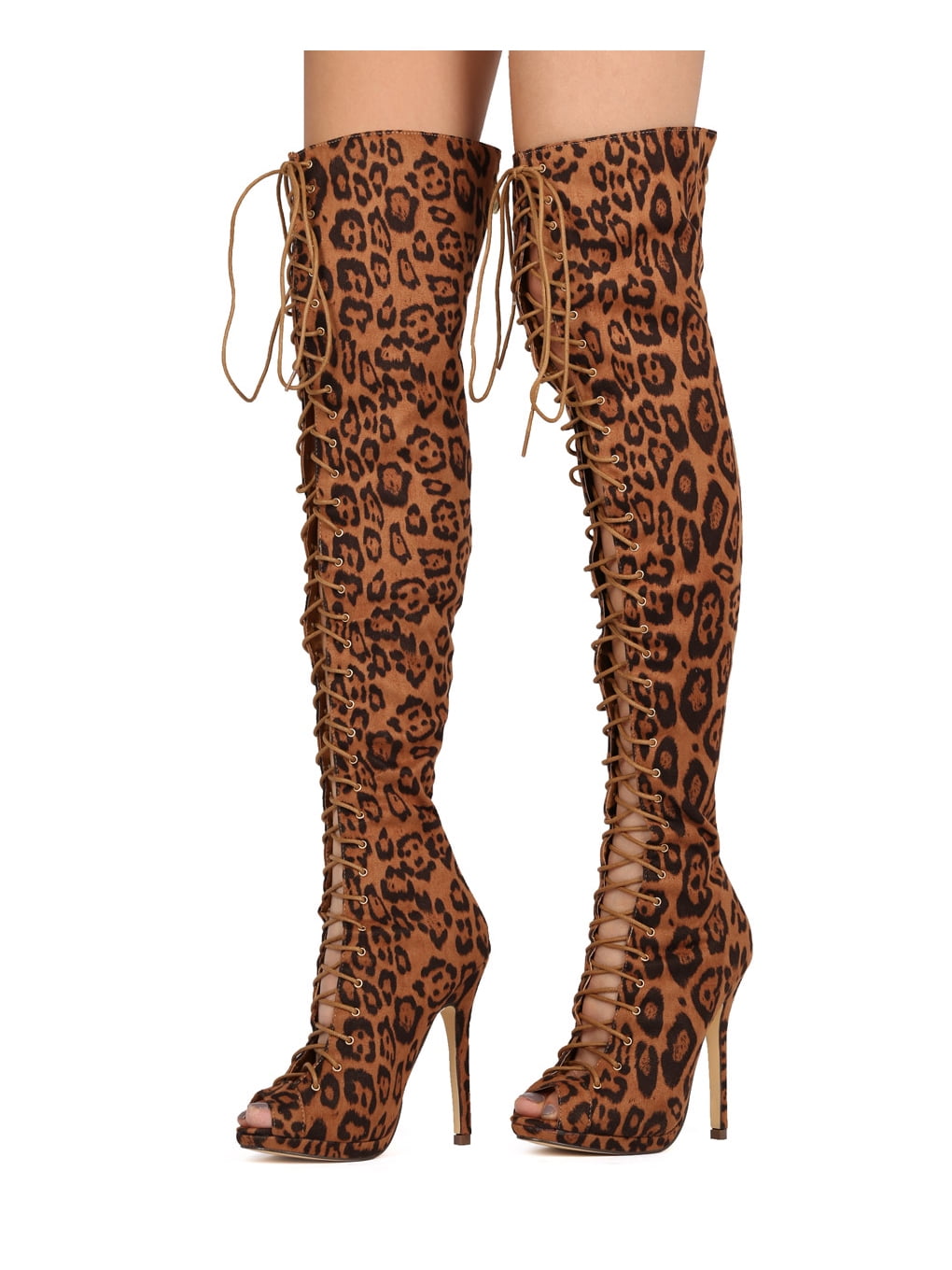 thigh high lace up stilettos