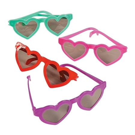 Fun Express - Heart Shaped Kid Sunglasses for Valentine's Day - Apparel Accessories - Eyewear - Novelty Glasses - Valentine's Day - 12 Pieces
