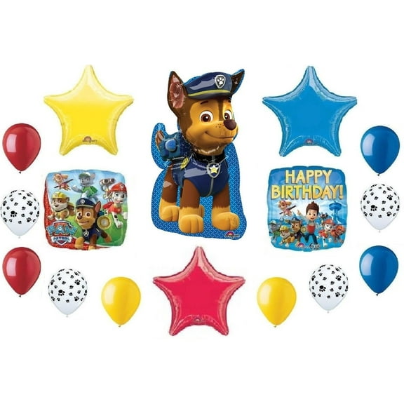 PAW PATROL Chase Shield Dog Doggy Puppy 16 Pc Party Mylar Latex Balloons Set