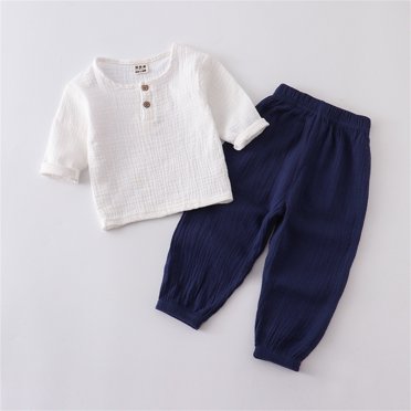LSLJS Mode Girls et Garçons Casual Manches Longues Tops Col Rond Botton Solide Pantalon Long Sets Vêtements d'Été Vêtements pour Enfants à la Mode 2024