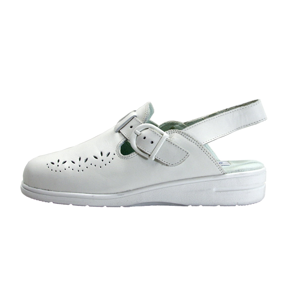 24 HOUR COMFORT Leslie Women's Wide Width Leather Back Strap Clogs WHITE 5