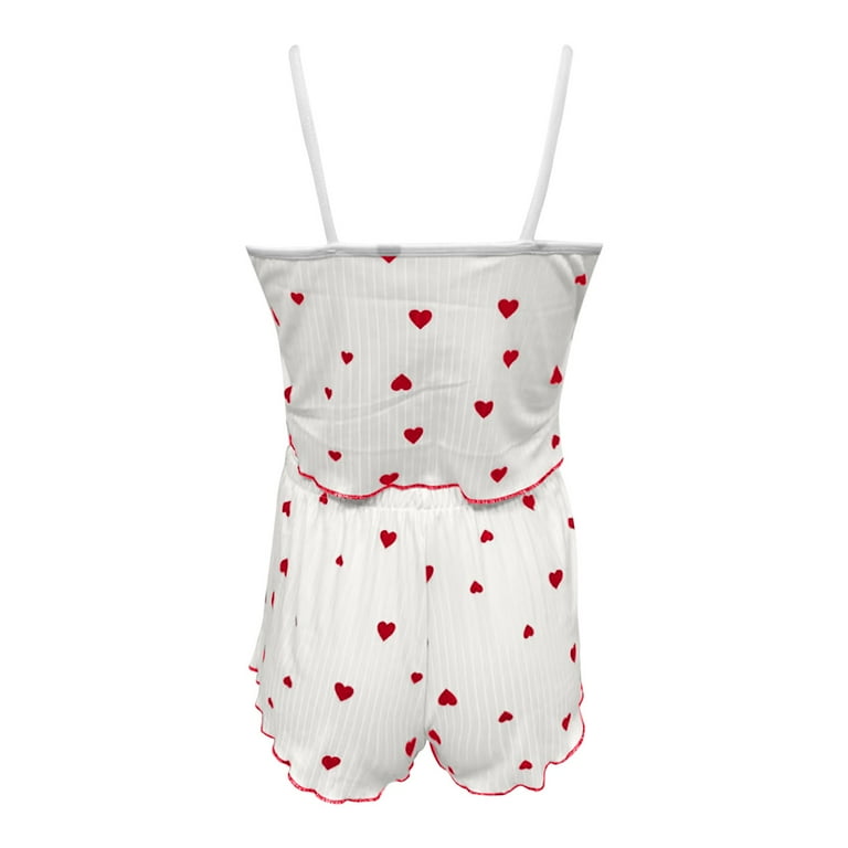 GHSOHS Bow Pajamas for Women Set Ribbed Knit Heart Print Front