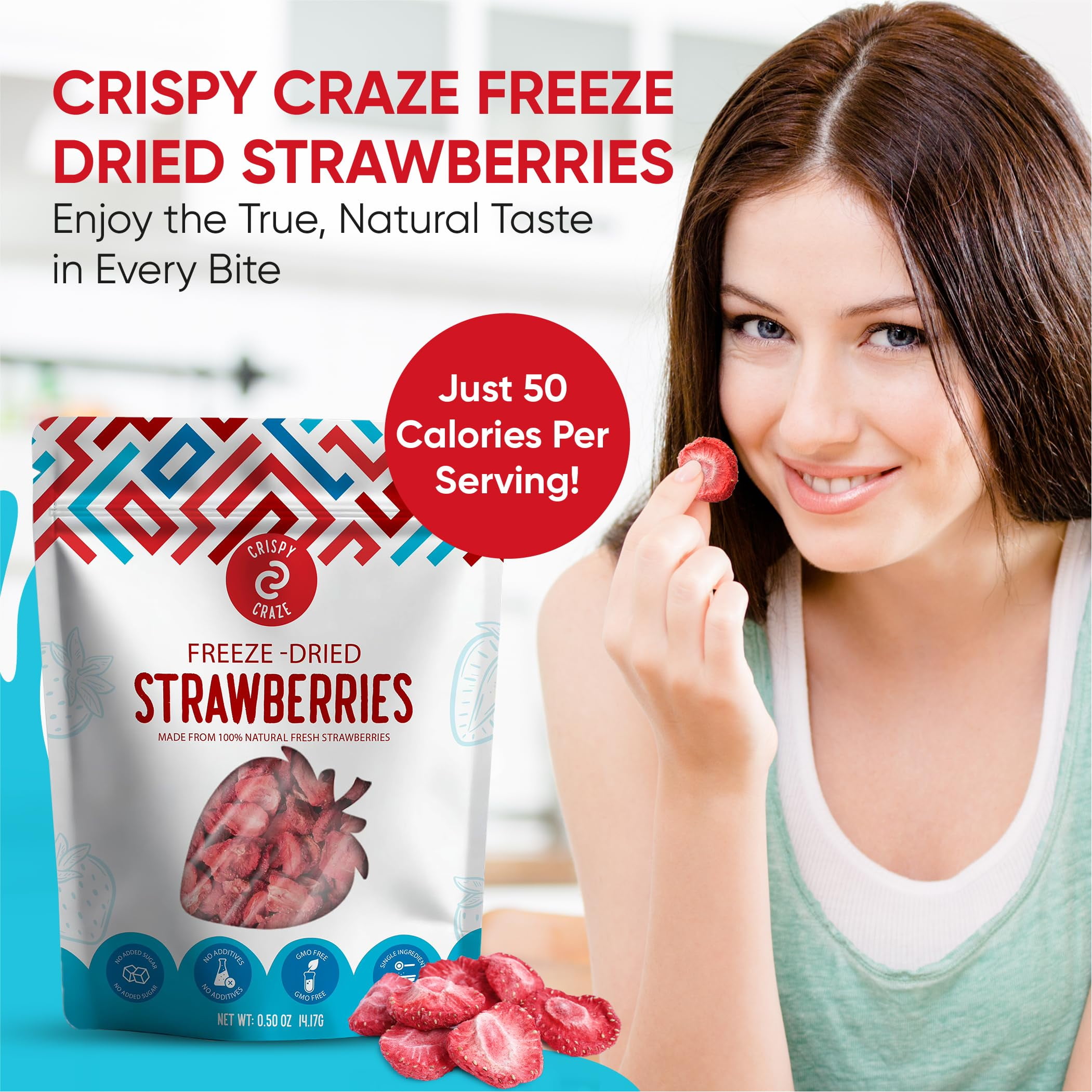 Crispy Craze Freeze Dried BCF26 Strawberries (6 Snack 0.5 oz Each), Sliced Strawberry Fruit Crisps, Non GMO, Healthy Snack, No Added Sugar & Additives, 100% Natural, Allergen Free, School Safe