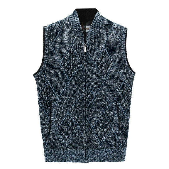 FINALGANG Men's Knit Sweater Vest Warm Diamond Pattern Relaxed Fit Textured Coat Sleeveless Full Zipper Cardigan For Cold Weather Fashionable Knitwear