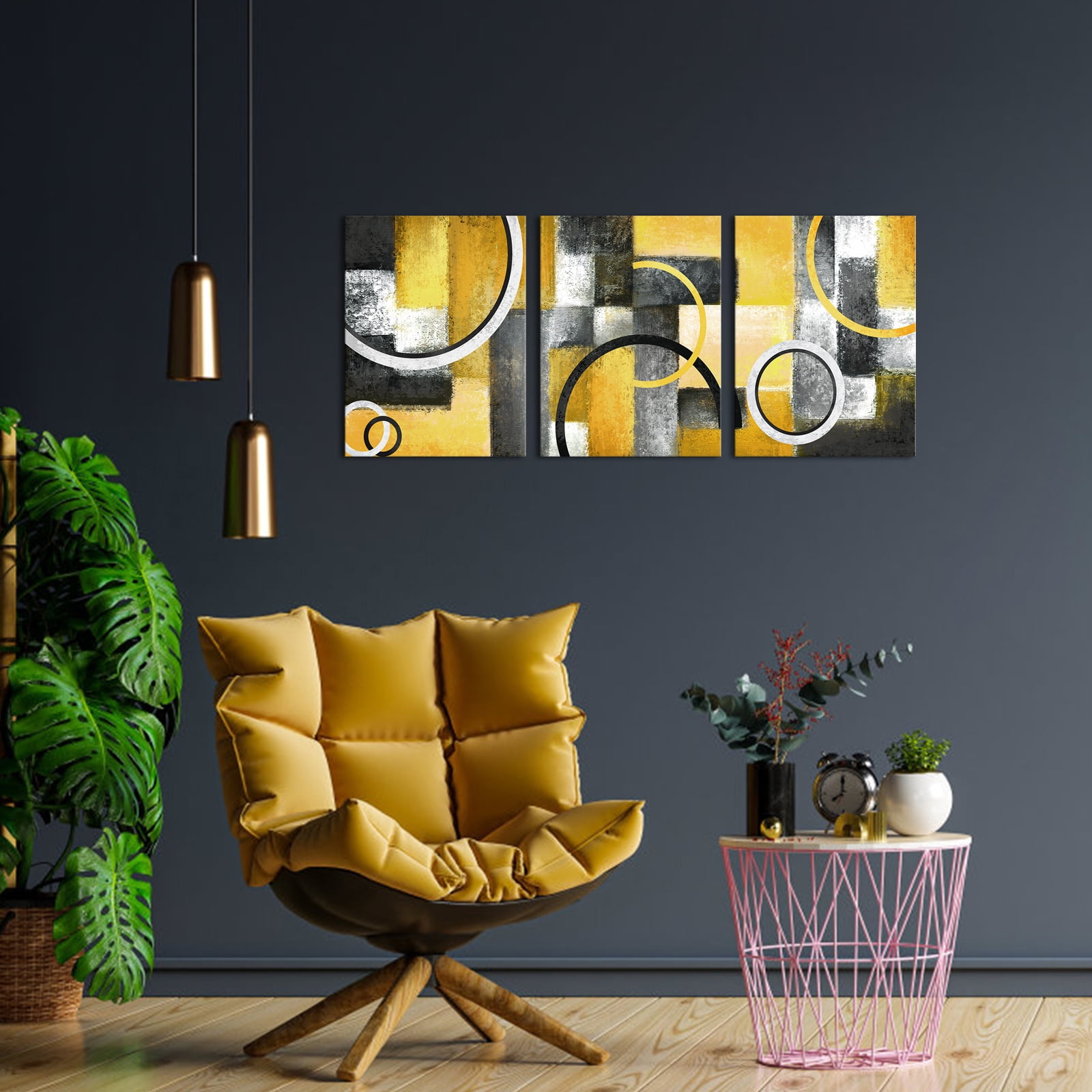 Visual Art Decor 3 Piece 12x16 inch Abstract Yellow Framed Canvas Wall Art Clearance Picture Canvas Prints Modern Art Wall Decor for Living Room Bedroom Office