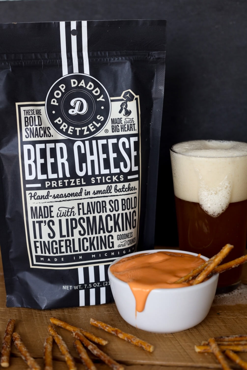 (4 pack) Pop Daddy Pretzels Beer Cheese Flavored Pretzel Sticks 7.5 oz
