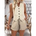 thumbnail image 6 of SHIBEVER Lounge Sets for Women Summer Sleeveless Casual 2 Piece Sets for Womens V Neck Button-Down Tank with Pockets and Apricot Shorts Outfits Sets XL, 6 of 7