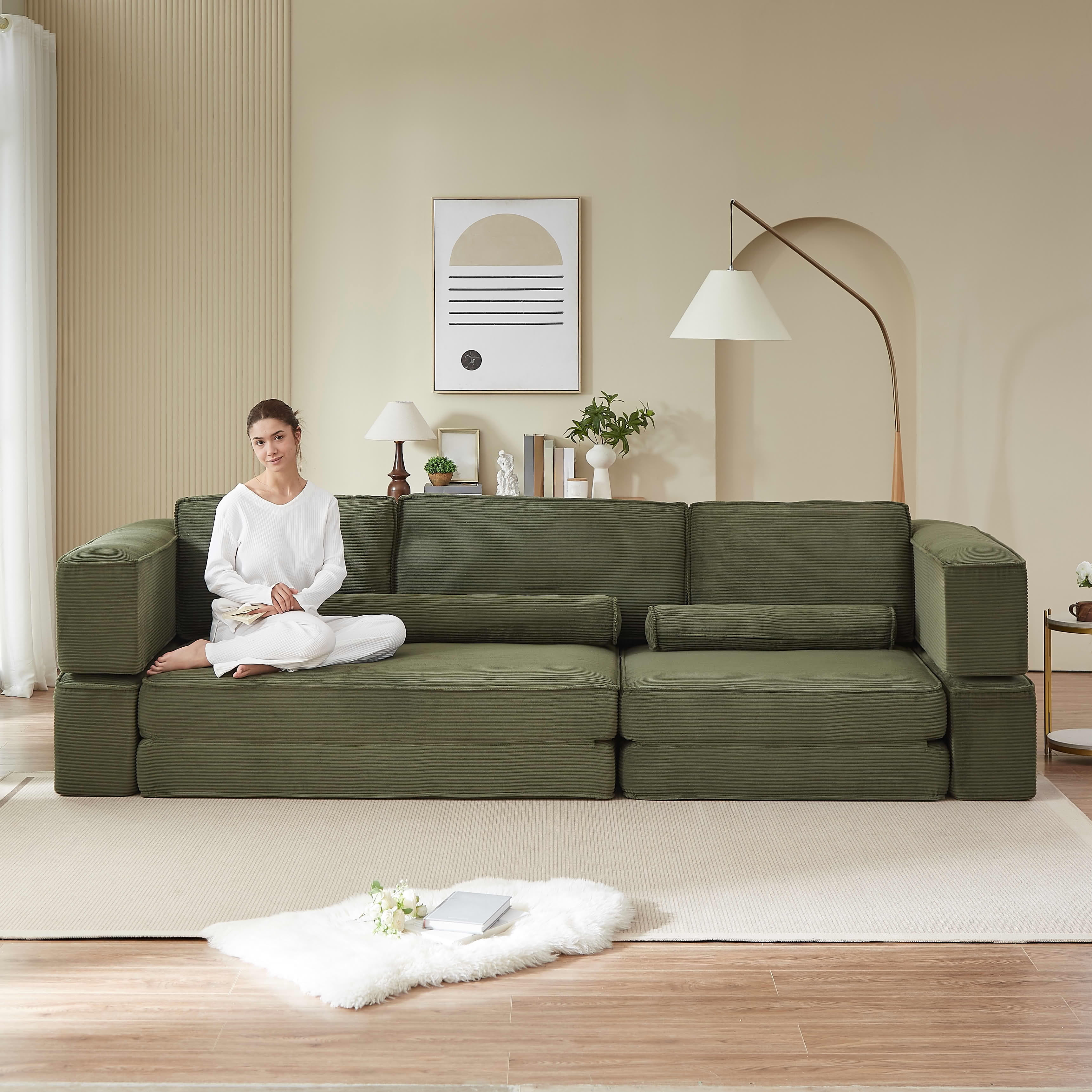 MAYEERTY Large Modern Corduroy Modular Sofa Set with Sturdy Metal Frame, Versatile for Living Room & Parent-Child Activities