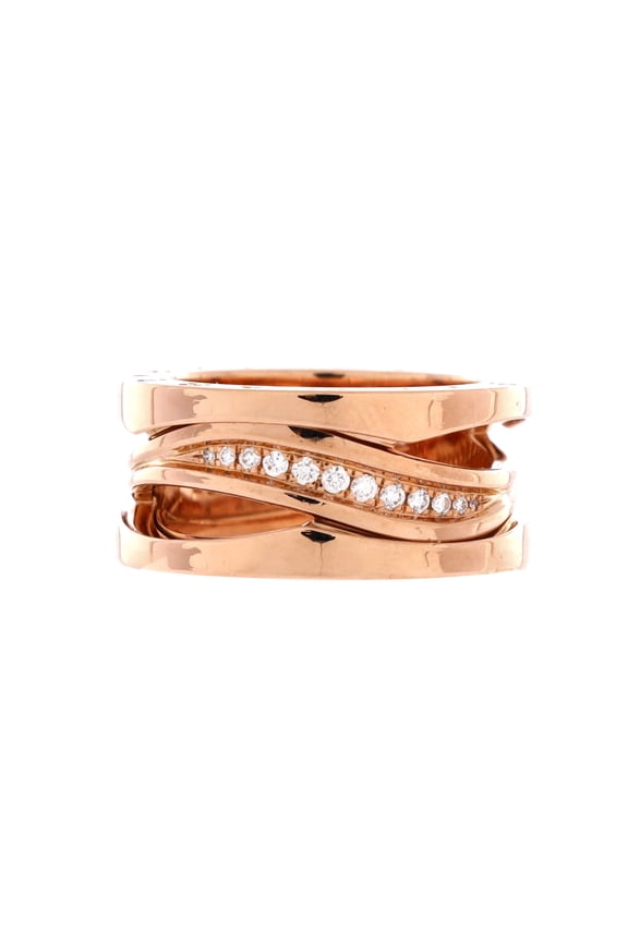 Pre-Owned B.Zero1 Design Legend Zaha Hadid Three Band Ring 18K Rose Gold with Diamonds By Rebag
