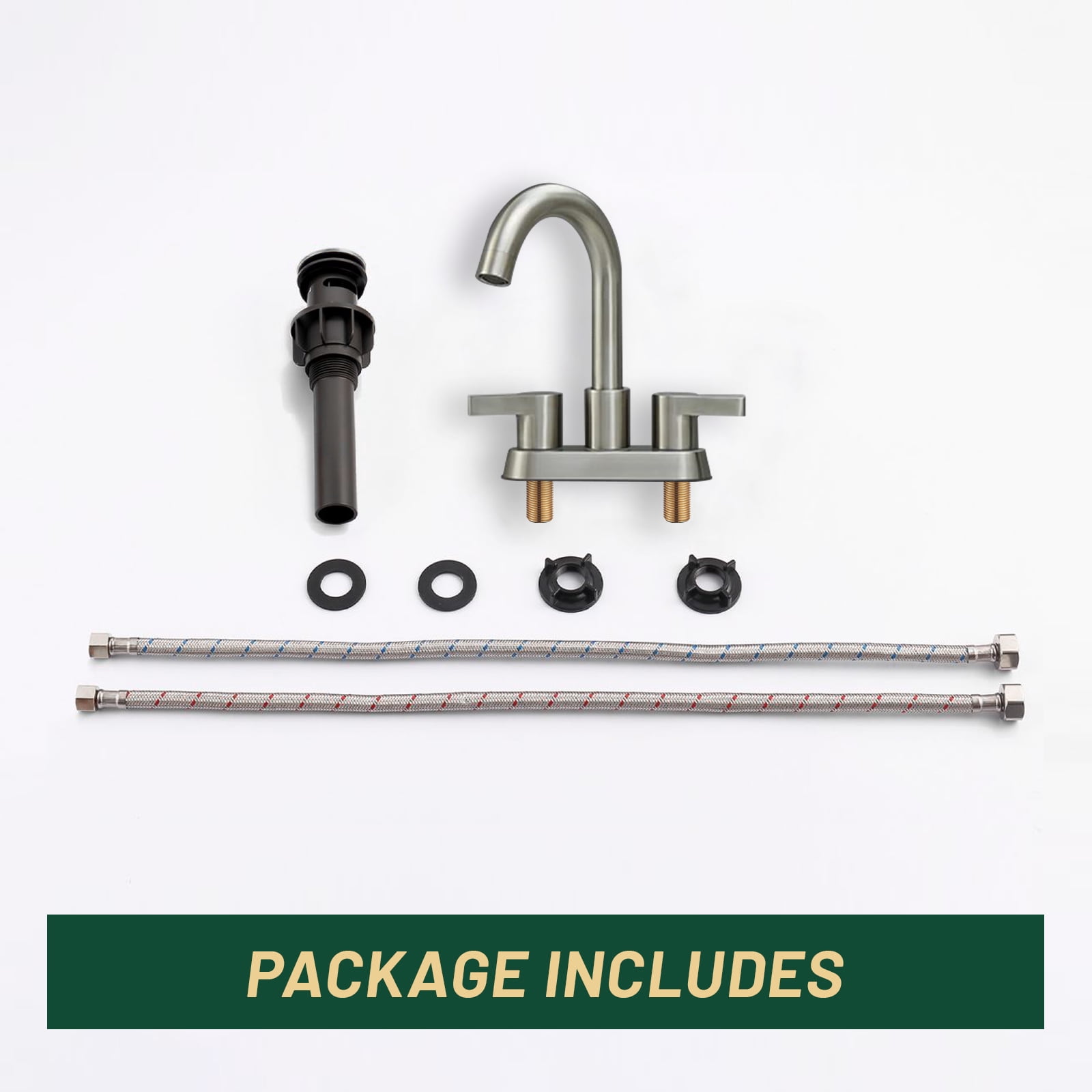 Cobbe Brushed Nickel 4 Inch Centerset Bathroom Faucet, Bathroom Vanity Lavatory Faucets for Sink 3 Hole 2 Handle, Swivel Spout with Brass Drain Assembly
