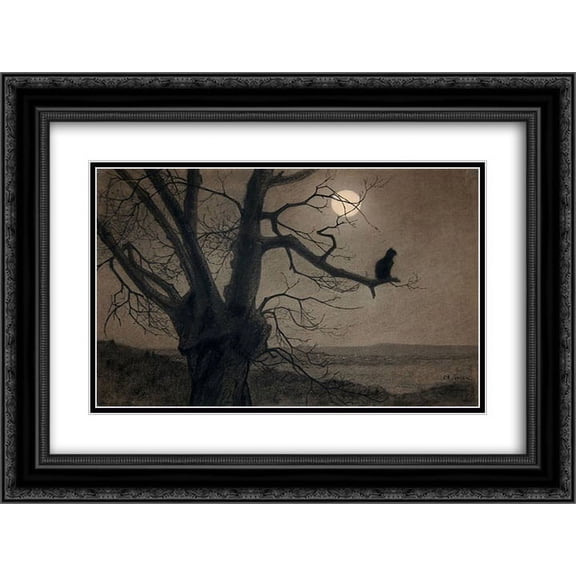 FrameToWall - Theophile Steinlen 2x Matted 24x20 Black Ornate Framed Art Print 'Cat in the moonlight'