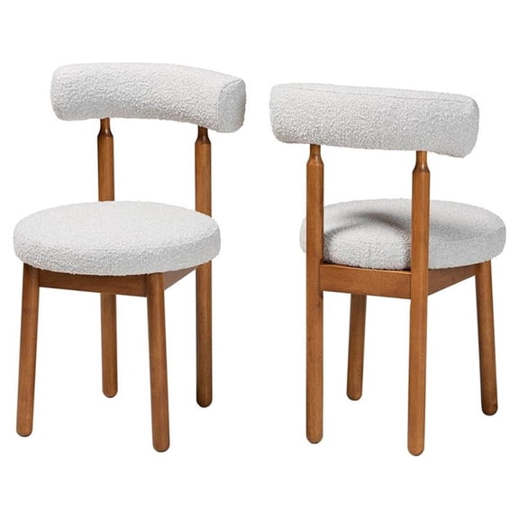 Baxton Studio Edric Gray Boucle Fabric and Brown Wood 2-Piece Dining Chair Set