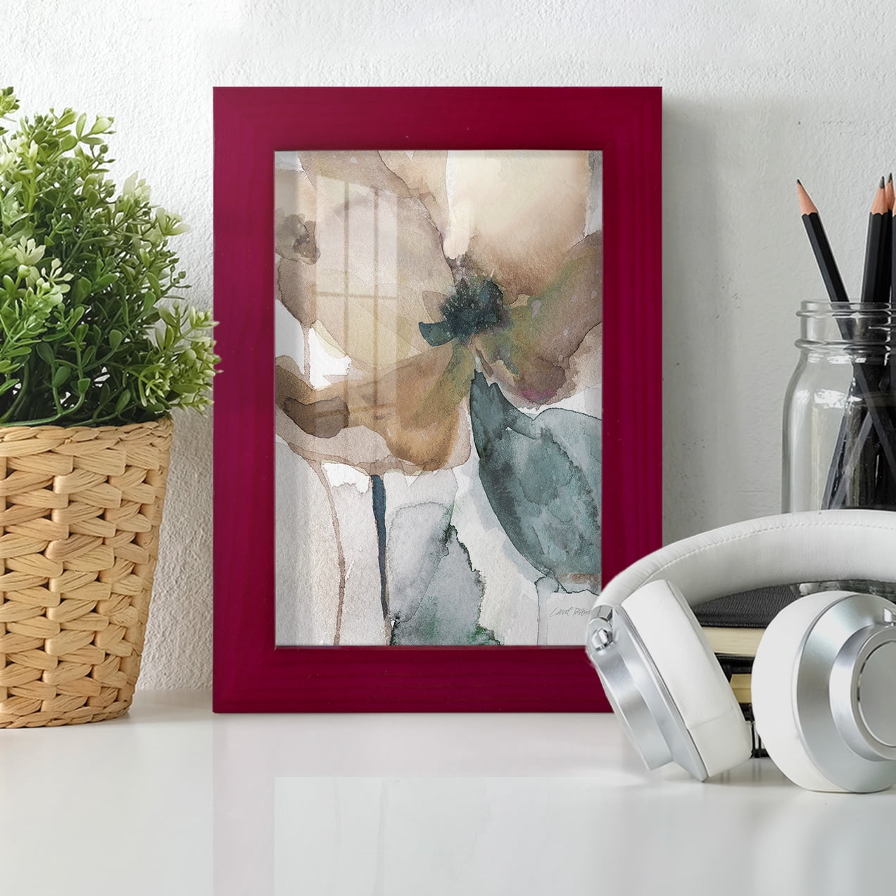 Watercolor Poppy I -Framed Print w/glass-Cherry Red