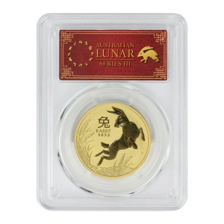 Australia 2023-P $100 Gold Year of the Rabbit PCGS MS70 First Strike Lunar Label Perth Mint Coin