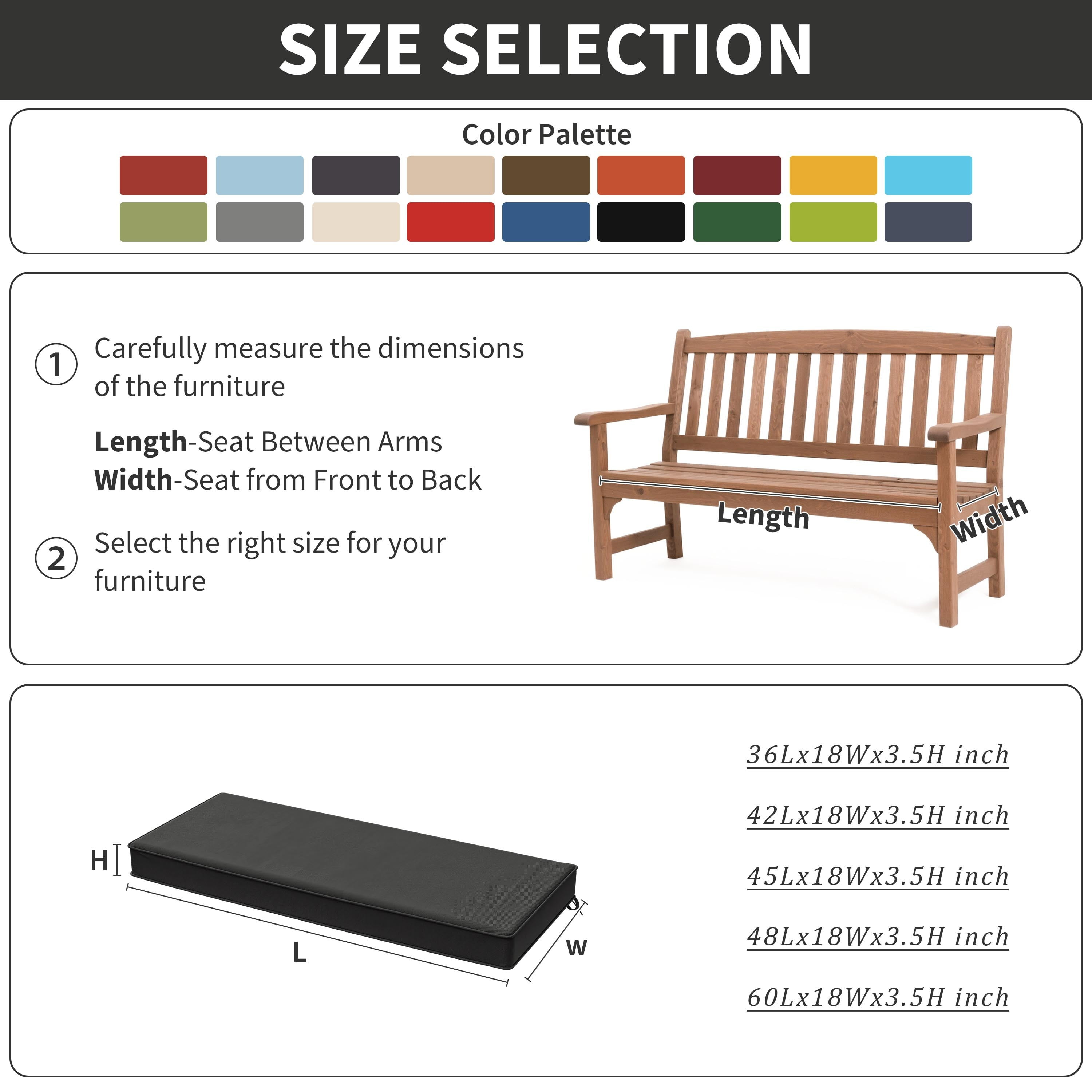 Kimunuk Patio Bench Cushion, 45" x 18" x 3.5" Waterproof Swing Cushion with Ties for Patio Porch Furniture, Black
