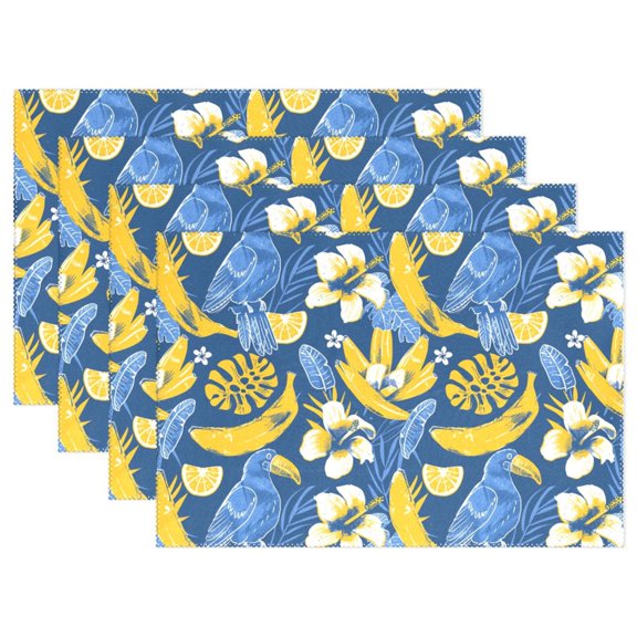 Flowers Birds Bananas 12×18 inch Placemats Heat Resistant Washable Foldable Rectangular Placemats Set Decoration Indoor Outdoor for Kitchen Dining Table 1PC