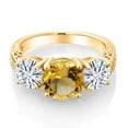 thumbnail image 2 of Gem Stone King 18K Yellow Gold Plated Silver Yellow Citrine and White Moissanite Engagement Ring for Women | 3.10 Cttw | Round 8MM | Gemstone November Birthstone | Size 8, 2 of 5