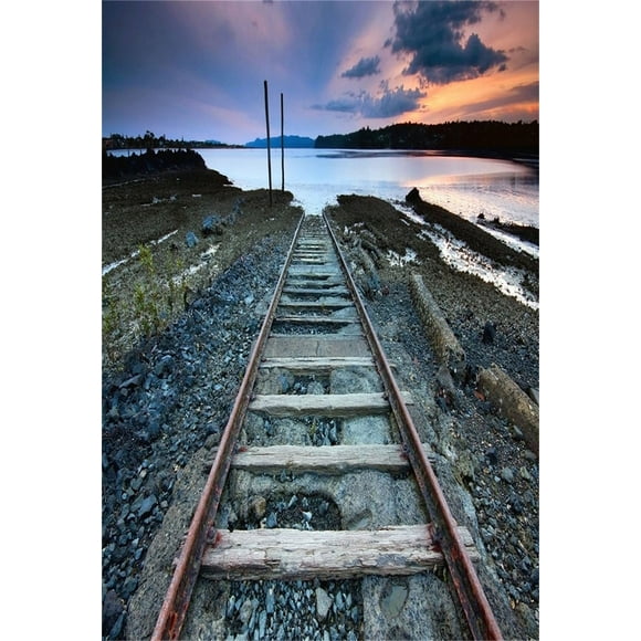 YUSDECOR 5x7ft Artistic Backdrops Girl Photography Background Worn Railway Track Train Rail Lake Sky Cloudss Adult Toddler Boy Portrait Scene Studio Props Video Kid Photo Shoot