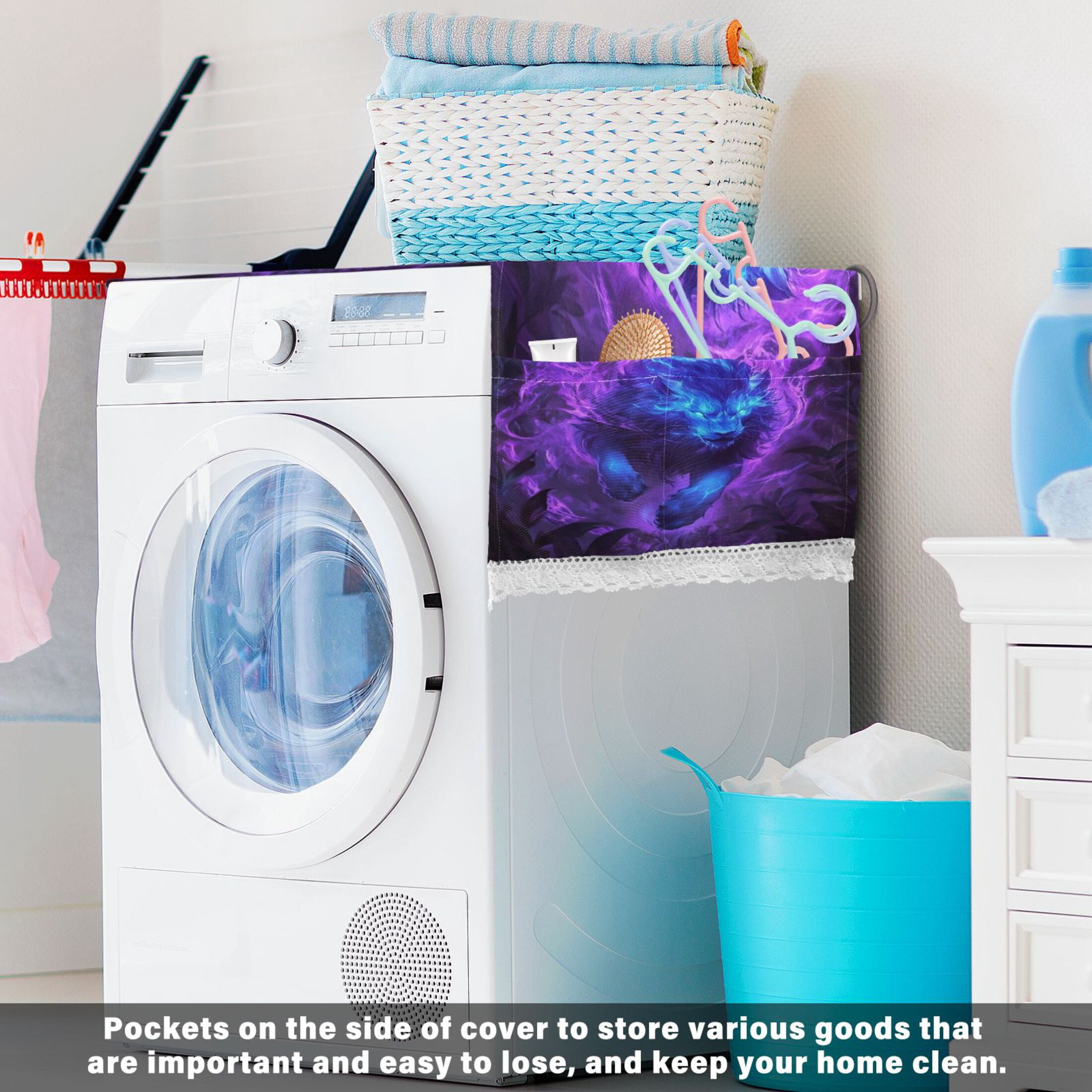 WOBOGO Purple Light Blue Lion Washing Machine Cloth Dryer Refrigerator Top Cover Protective Non-Slip Mat For Kitchen Laundry